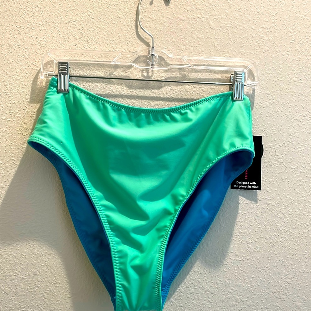 No Boundaries Juniors blue & green swim wear bottoms size L(11-13.High leg. NWT.